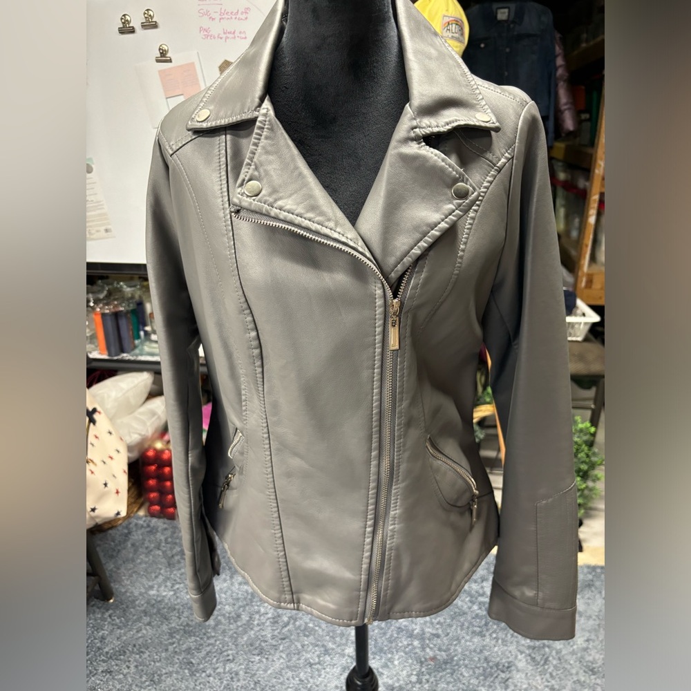 J2 brand. Gray faux leather jacket, women’s size large